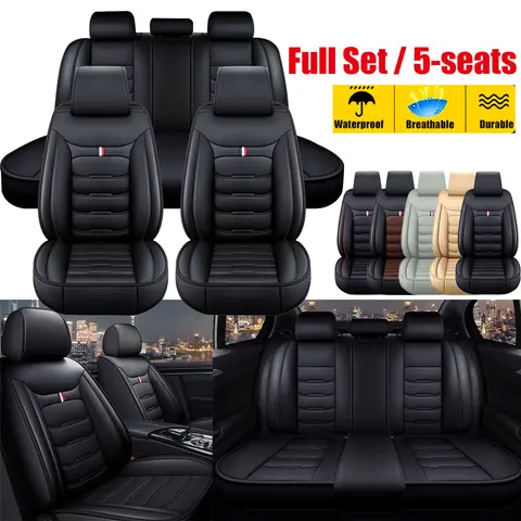 Car Seat Cover Full Set, Truck Cushion Protector for Chevy Silverado/GMC Sierra Pickup 2007-2025 1500/2500HD/3500HD (Crew, Double, Extended Cab), Airbag Ready Waterproof Leather Front Rear 5-Seat Guard, Wipes Clean Fast