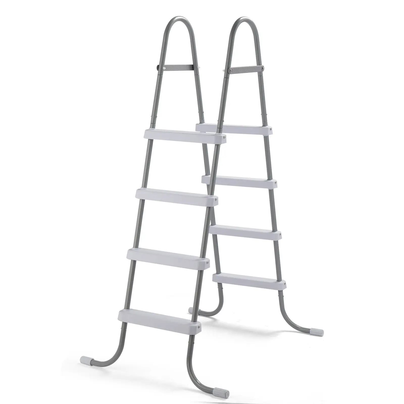 4-Step 52in Above-Ground Metal Frame Pool Ladder, Iron Grey Frame - White Steps, Double-Sided, Load-Bearing Accessory with Included Screws, Non-Inflatable Compatible Pool Safety Pool Stairs Poolside Pool Equipment