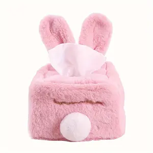 WOLNOBK Cute Plush Rabbit Tissue Box Holder, Self-Adhesive Cloth Napkin Dispenser, Multi-Functional Decorative Tissue Box for Home, Bathroom, Living Room, Vanity, Cute Tissue Box Holder, Toilet Paper Storage Containers
