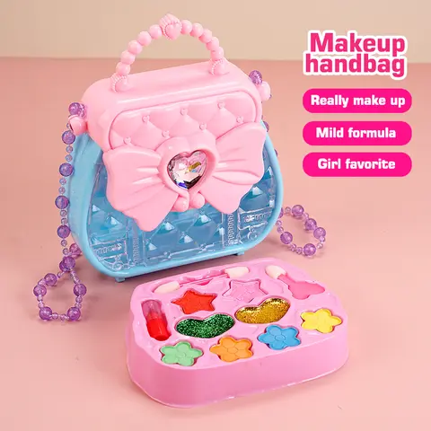 Kids Vanity Toy Makeup Kit for Little Girls - Safe Non-Toxic, 8 Random Eye-Shadows, Water-Washable, Handbag Pretend Play Toy for 8-10 Yrs, Ideal Made Up Princess Kid Girl Gifts