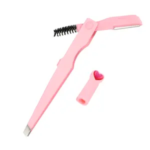 VOCOSTE Portable 3 In 1 Eyebrow Shaping Tool Combing, Stainless Steel Eyebrow Trimmer, Foldable Eyebrow Clip and Brush