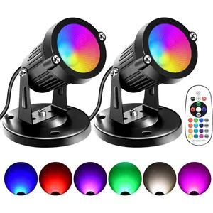 Spot Lights Indoor, 5W RGBW Uplighting 16 Color Changing Up Lights Indoor with Remote Control,  Spotlight Decorative (2 Pack with Base and Stake)