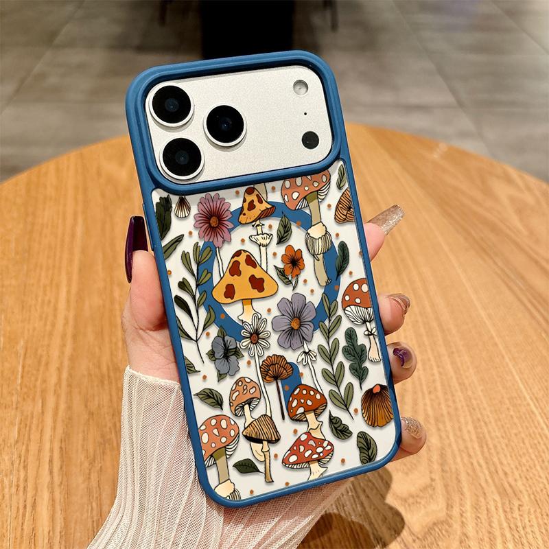 Mushroom & Wildflower Print Phone Case  Add A Touch Of Forest Charm & Playful Warmth To Your Daily Device Featuring Built-In Strong Magnet Ring Blending Smooth Macaron Texture With Secure Magsafe Compatibility For iPhone 17 16 15 14 13 12 11 X XS