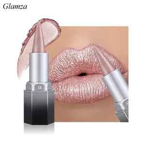 Glamza Pink Shimmery Metallic Lip Liner and Lipstick Combo, Cone Tip Lip Crayon for Women Long Lasting Waterproof, Metal Shinny Hydrating Lipstick Makeup, Glitter Lips Liner Pencil for Shimmery Shade