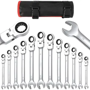 12-Piece Flex-Head Wrench Set, Ratcheting Combination Set, Metric 8-19mm, 72-Teeth,Cr-V Steel Ratchet Wrenches Set with Storage Bag for home/car/bike etc