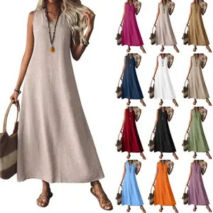 2026 Summer Women's Cross-border Sleeveless V-neck Back Zipper One-piece Elegant Long Dress