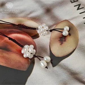 OP-Charm-02-Pearl Bloom Charm-Freshwater Pearl Phone & Key Chain,Handwoven Cord Design,Natural Pearl Cluster Accent,Everyday Bag Charm Gift