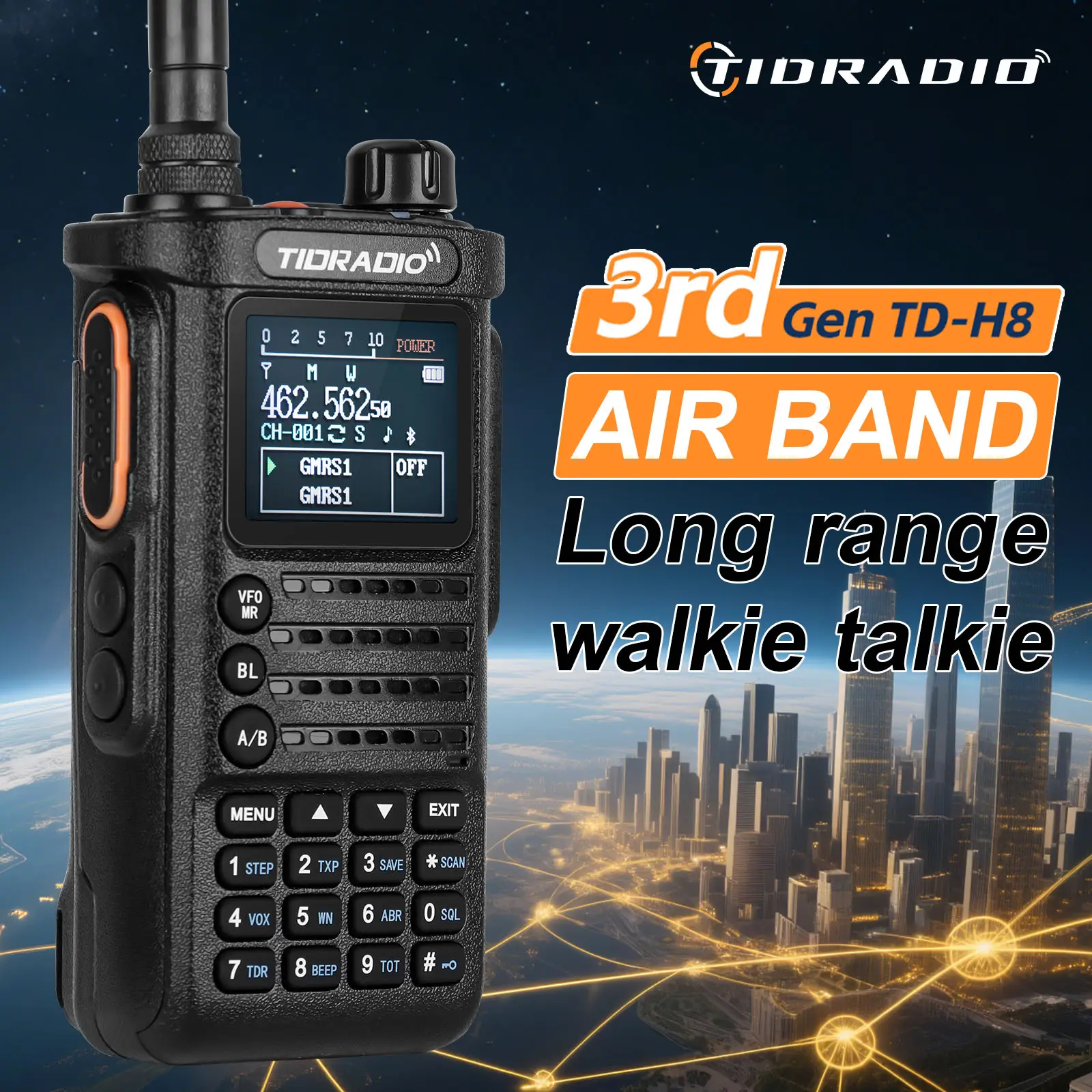 TIDRADIO 3rd Gen TD-H8 GMRS & Ham Radio 10Watt Long Range Walkie Talkie Performance Multi-band Handheld Two-Way Radio Built-in Bluetooth APP Wireless