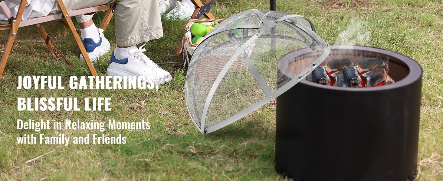 Fire Pit Spark Screen Lid, 36-Inch Diameter, Outdoor Fire Pit Ring Cover, Round Stainless Steel Shield, Metal Cover For Fire Ring, Easy-Opening Guard, Patio And Backyard Fire Pits, Weatherproof Ring Screen Accessory