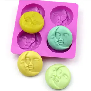 4 Cavities Sun and Moon Face Silicone Mold Tray-Craft DIY Fondant Chocolate Soap Mold Handmade Polymer Clay, Wax, Cake Decoration Tools Flexible