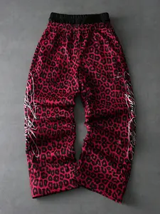 Men's Casual Sport Pants Leopard Print Design, Cotton Blend Fabric, Elastic Waist Drawstring, Mid-Length, Street Style, Sports Casual Pants
