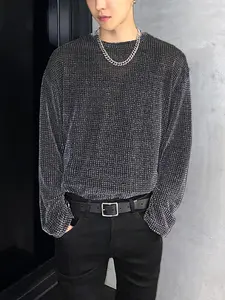 INCERUN Men's Fashion Casual Streetwear Long Sleeve Polyester Fabric T-Shirt, Thin Mesh Sun Protection, Unique Design, Perfect for Daily Wear, Comfortable and Stylish