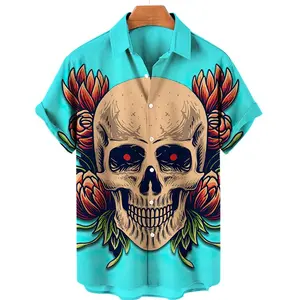 New Skull 3D Digital Print Short Sleeve Shirt Polyester Lightweight Breathable Summer Beach Vacation Party Streetwear Festival Casual Men Women Unisex Teens Adults Trendy Stylish Comfortable