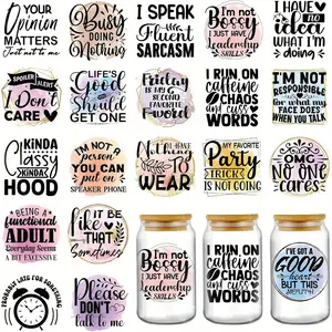 UV DTF Cup Stickers, 20 Humorous Quotes for Coffee Cups, Funny UV DTF Transfers, Fits 16 Oz Glass DIY Water Bottles, Decorative Stickers