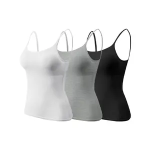 3 Pcs Pack Women's Camisole Tank Tops With Built-in Bra, Seamless Design, Adjustable Straps, Layering Basics, Suitable For Spring, Autumn & Summer Outerwear Solid Colors, Layering & Outerweart Fit Style Clothes Essential Smooth Pieces Light