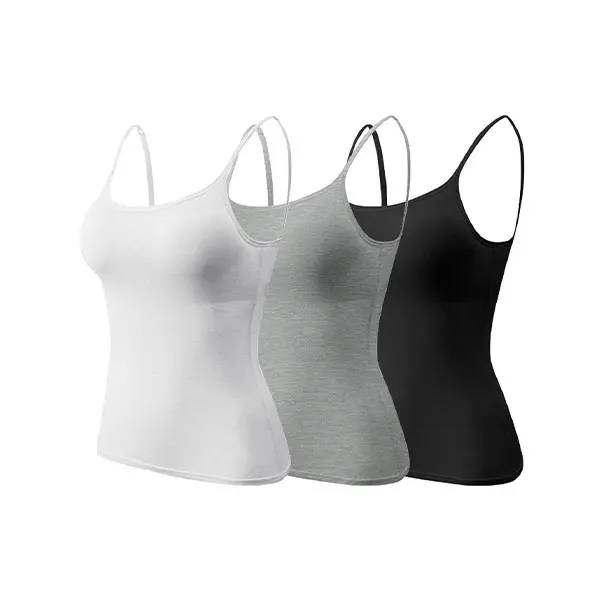 Women's 3-Piece Seamless Essential Tanks & Camis - Sleeveless, Backless, Built-in Bra, Adjustable Straps, Solid, 95% Rayon 5% Spandex, Minimalist Short Fit, A-Type, Casual Fitted Spaghetti Strap Built-in Padding Tops for Spring Summer Layering, Casual Wom