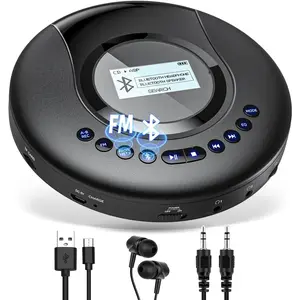 Portable CD Player  with FM Radio, 2000mAh Rechargeable CD Player for  with LCD Screen, Anti Shock Protection Compact Player with Headphone, AUX