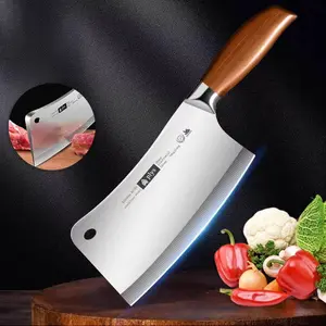 Durable High Quality Stainless Steel Chopping Knife - A Sharp Bone Cutter Knife with Ergonomic Faux Imitation Wood Handle, Ideal for Meat and Bone Handling Tool.