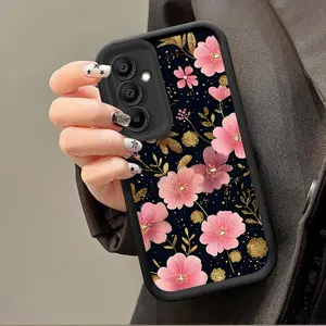 For Samsung Galaxy A16 5G A17 A05 4G A26 A52s A05S A56 A06 A07 A52 A55 A36 Dark Pink Gentle Flower Case For Samsung A12 A54 A53 A13 A33 A34 A35 A14 A15 A25 Aesthetic Forest Exquisite Elegant Soft Edge Thickened TPU Step Protective Case