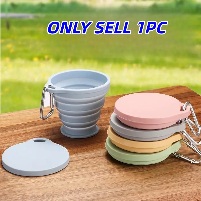 Foldable Silicone Cup with Lid & Buckle, 1 Count Portable Collapsible Travel Water Cup, Outdoor Tableware for Camping & Hiking, Portable Travel Mug