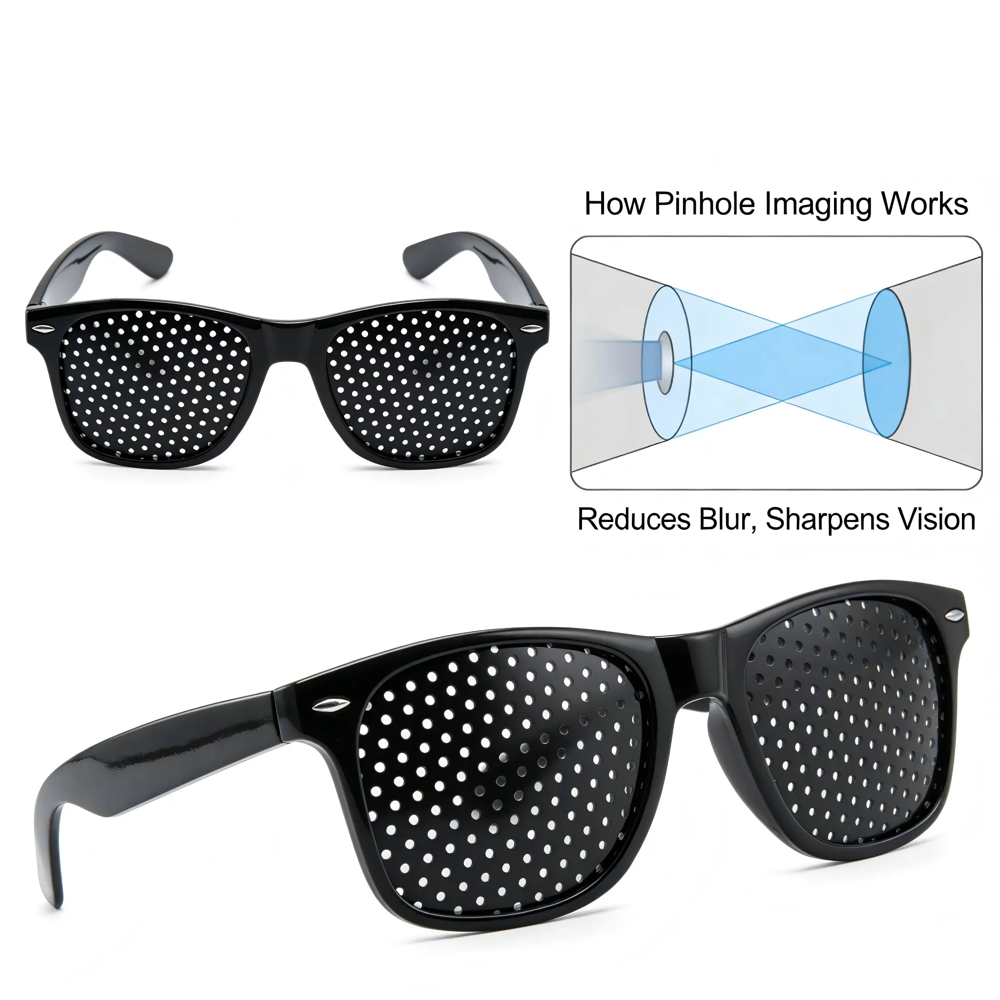 Pinhole Vision Correction Glasses for Men and Women - Clear Vision Guaranteed Modern Bifocals Eyeglass Sunglasses