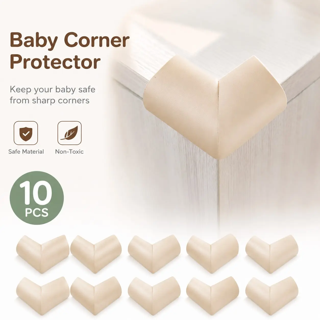 10 Piece Soft Corner Protectors, Baby Safety Edge Guards, Pre-Adhesive Rubber Foam Furniture Anti-Collision Strips, for Fireplace, Tables, Stairs, Cabinets