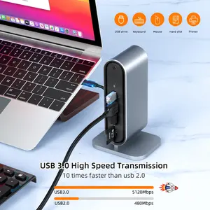 12-in-1 Thunderbolt 3 Docking Station Hub, Dual Screen 4K 60Hz Multi-function Expansion Adapter,  Laptop Type-C Converter Dock