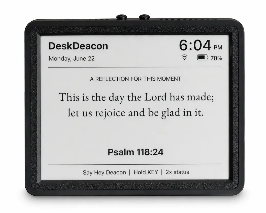 DeskDeacon™ Christian Desk Robot Companion - Audio, Compact Smart Speaker, Voice-Activated Wi-Fi Enabled Faith Device for Daily Scripture, Personalized Prayer, Bible Study