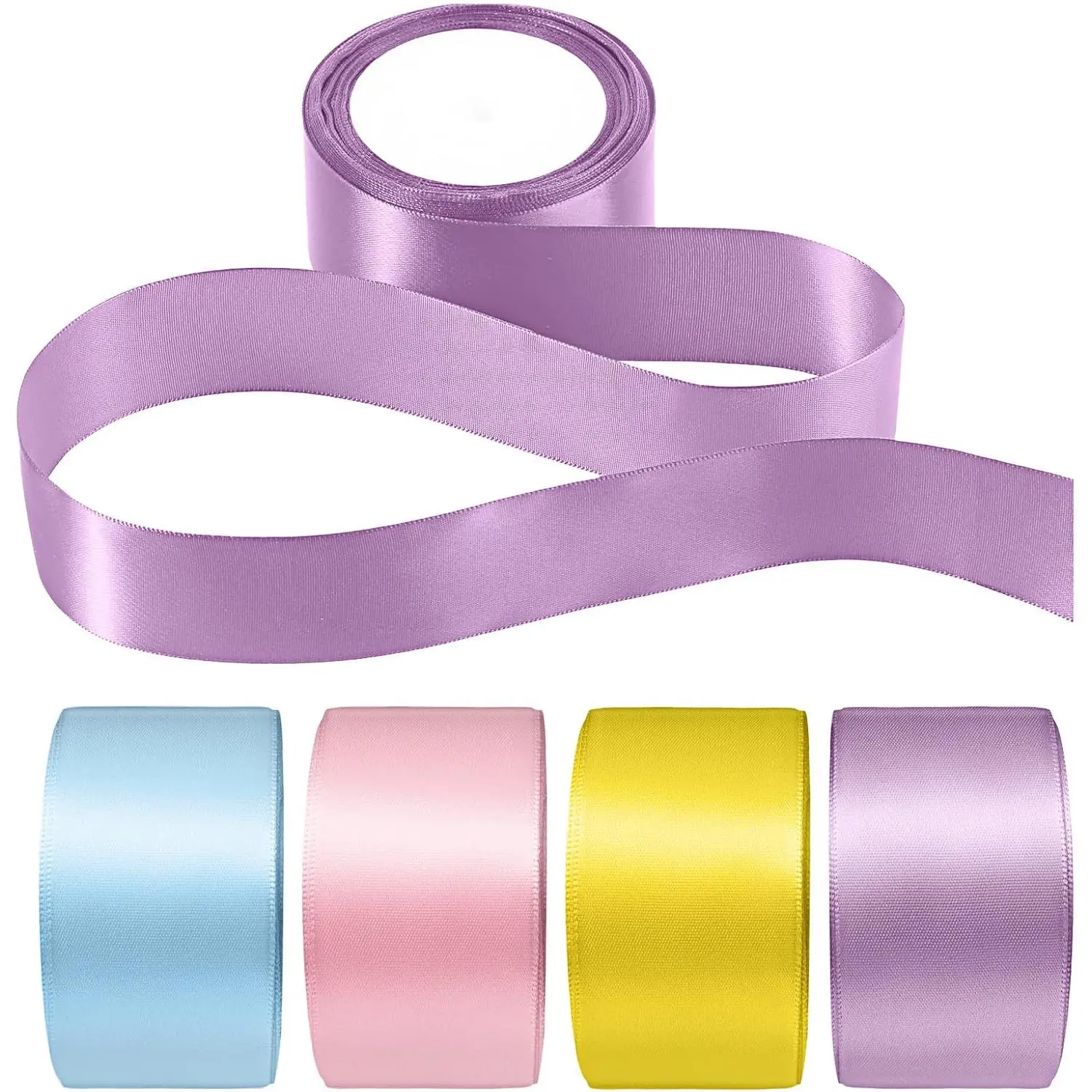 4 Rolls 40 Yards x 1.6 Inch Pastel Rainbow Satin Ribbon Bulk Fabric Ribbon Rolls for  Wrapping DIY Crafts Flower Bouquet  Shower Wedding Party Decor