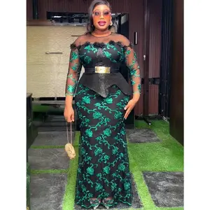 Plus Size African Party Long Dresses for Women 2025 New Luxury Embroidery Sequin Robe Elegant Muslim Wedding Evening Gown