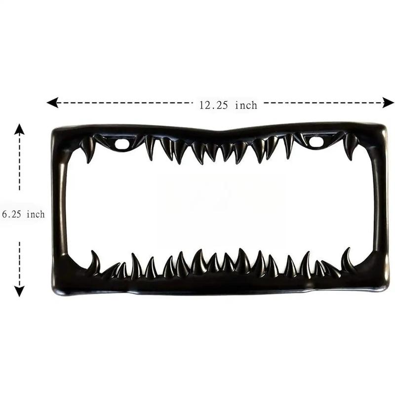 🔥Chrome Shark Tooth License Plate Frame,Universal Metal Shark Tooth Teeth Jaws License Plate Frame Cool Design For Any Vehicle (Chrome)