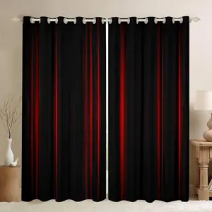 Red Black Striped Curtains for Living Room, Abstract Ombre 30%-50% Blackout Curtains,Fashion Darkening Drapes,Geometric Stripes Window Treatments