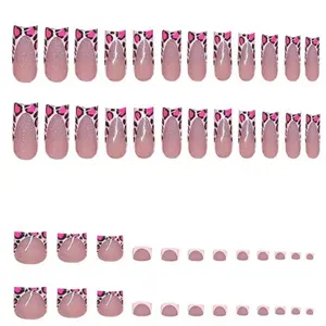 48pcs/Set Medium Square Pink & Milk Designed Artificial False Nails For Fingers And Toes, With Free Gel And Nail File, Ideal For All Women Press On Nails Nail Supplies