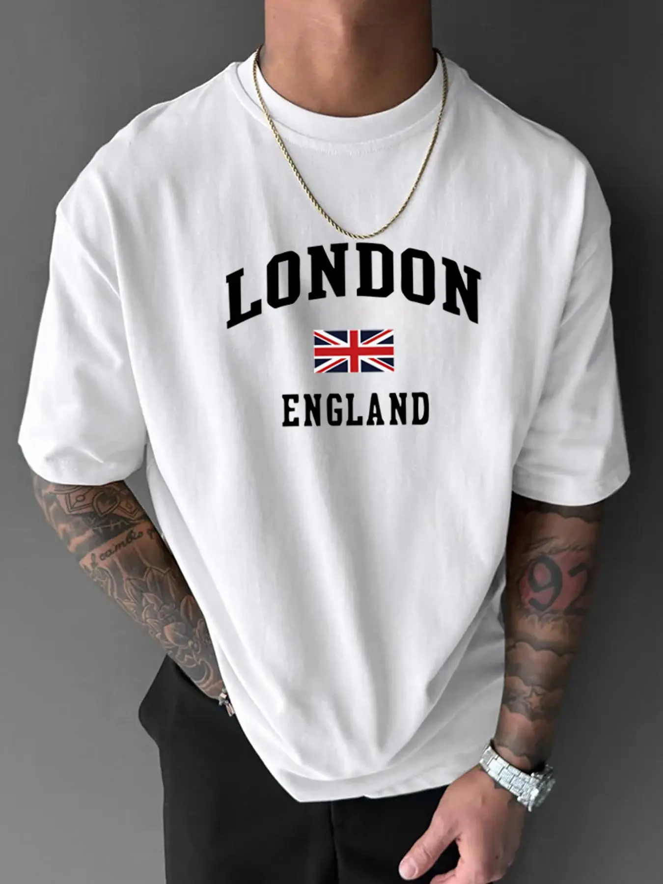 Men's London England Flag Print Round Neck Tee, Regular Fit Casual Short Sleeve Crew Neck T-Shirt for Summer, Fashion Men's Top for Daily Wear