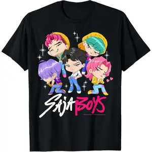 Kpop Demon Hunters Saja Boys Chibi Boy Band Group Shot T-Shirt