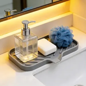 New Upgrade Silicone Sink Drain Mat, Sloped Self-Draining Sink Tray, Non-Slip Kitchen Gadget, Raised Ridge Drying Mat, Anti-Leak Storage Holder, Splash Guard, Water Splash Guard, Kitchen Accessories
