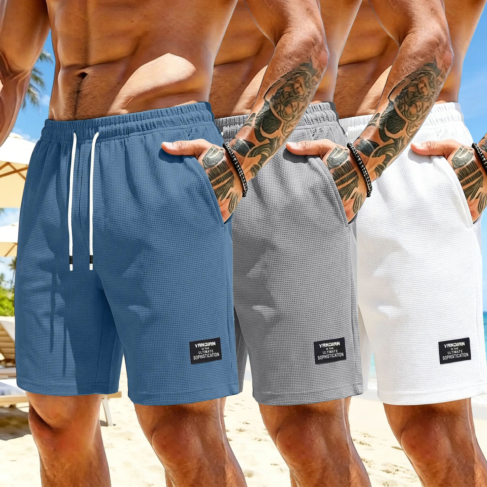 3-Pack Men’s Summer Waffle Shorts, Multicolor, Versatile Fashion, Suitable for Daily Wear, Casual Running/Exercise, Great Gift for Boyfriend