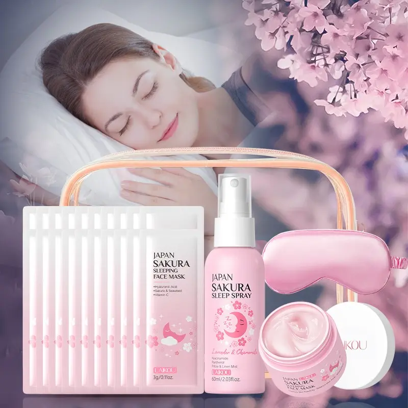 LAIKOU Sakura Relaxing Sleep Set, Sleep Aid Spray & Nourishing Sleeping Face Mask, Hydrating Night Mask, Moisturizing Facial Mask, Hydrating Overnight Facial, Gentle Night Care for Better Sleep & Glowing Skin