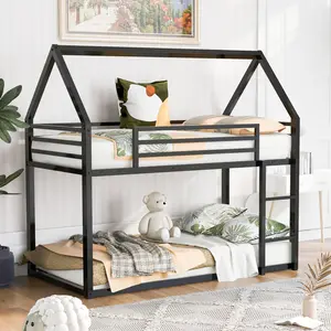 [Bellemave]Twin over Twin House Bunk Bed with Built-in Ladder,Black    RR