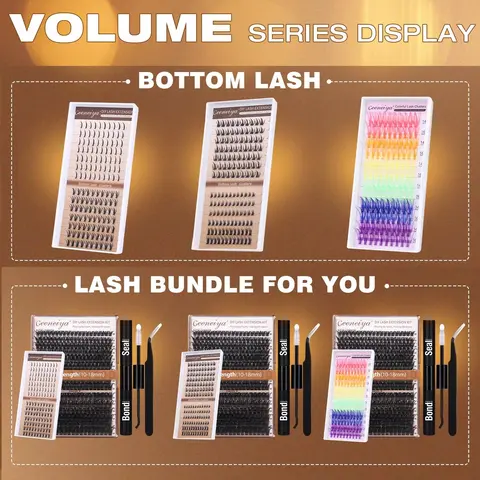 【VOLUME Bundle】Geeneiya Volume Lash Clusters Kit with Bottom Lashes, DIY Lash Extensions and Wispy Bottom Lashes, 80D+100D Eyelash Extension Kit with Black Lash Bond and Seal Waterproof,Lash Tweezers,D Curl Design,#backtoschool #sohochic, Eyelash Extensio