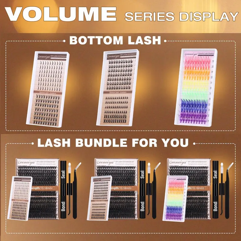 【VOLUME Bundle】Geeneiya Volume Lash Clusters Kit with Bottom Lashes, DIY Lash Extensions and Wispy Bottom Lashes, 80D+100D Eyelash Extension Kit with Black Lash Bond and Seal Waterproof,Lash Tweezers,D Curl Design,#backtoschool #sohochic, Eyelash Extensio
