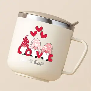 12oz Coffee Cup with Handle and Lid, Creative Love Letter Design, Durable Heat-Resistant Mug, Ideal for Office and Home Use