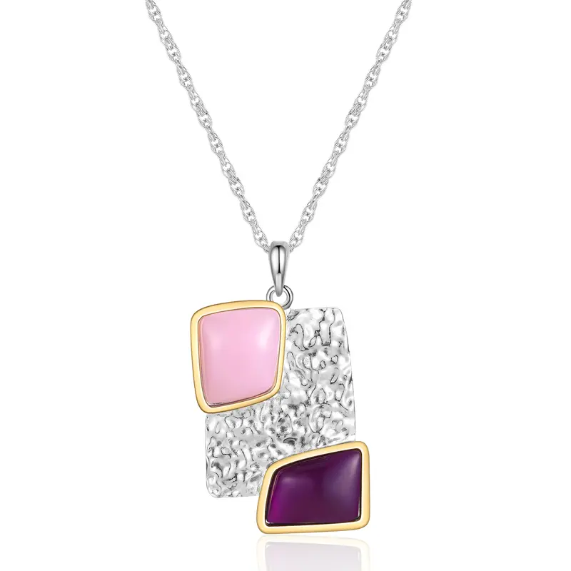 Aprilery Pink And Purple Stone Pendant Necklace for Women Modern Versatile Accessories Fashion Jewelry Elegant Appeal