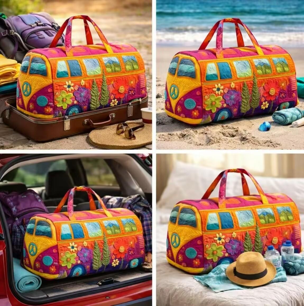 18 inch*9 inch*9 inch Unisex Boho Quilted Weekender Travel Bag, Lightweight & Comfortable, Hippie Design