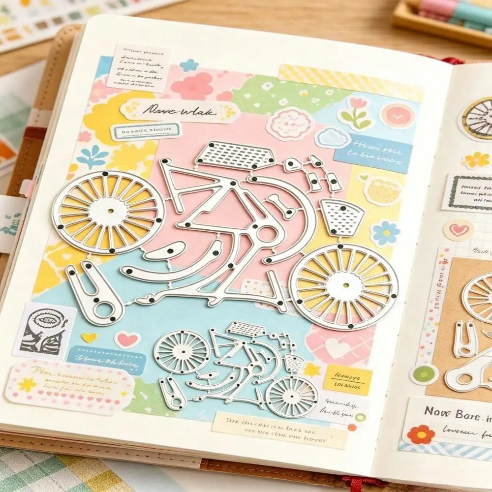 1Pc Metal Bicycle Cutting Dies, Balloon Wheel Flowers Die Cuts for Card Making Stencil Embossing Tool Scrapbooking DIY Etched Craft Dies