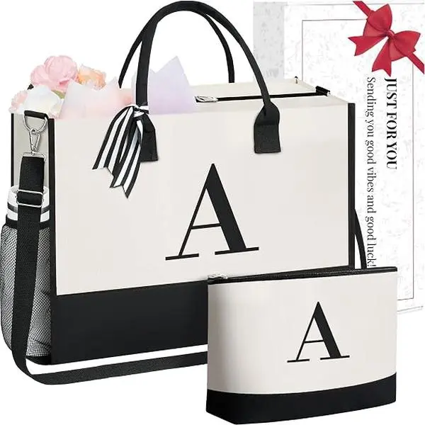BAGAIL Personalized Initial Tote Bag,Birthday Gifts for Women, Monogrammed Beach Bag for Mom, Teachers, Friends