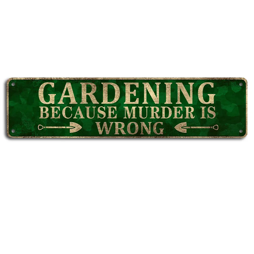 Retro Rectangular Distressed Fade-Resistant Gardening Metal Tin Sign, 4x16in Hangable Pre-Drilled Holes Green Shovel Wall Decor, Hilarious Gift for Plant Lovers, Rustic Plaque for Living Room-Bedroom Patio