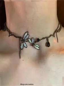 Vintage Unique Punk Gothic Dragonfly Waterdrop Geometric Pendant Necklace Fashion Jewelry Party Vacation Music Festival Party Couple's Gift All Saints' Day ，Gift for Her