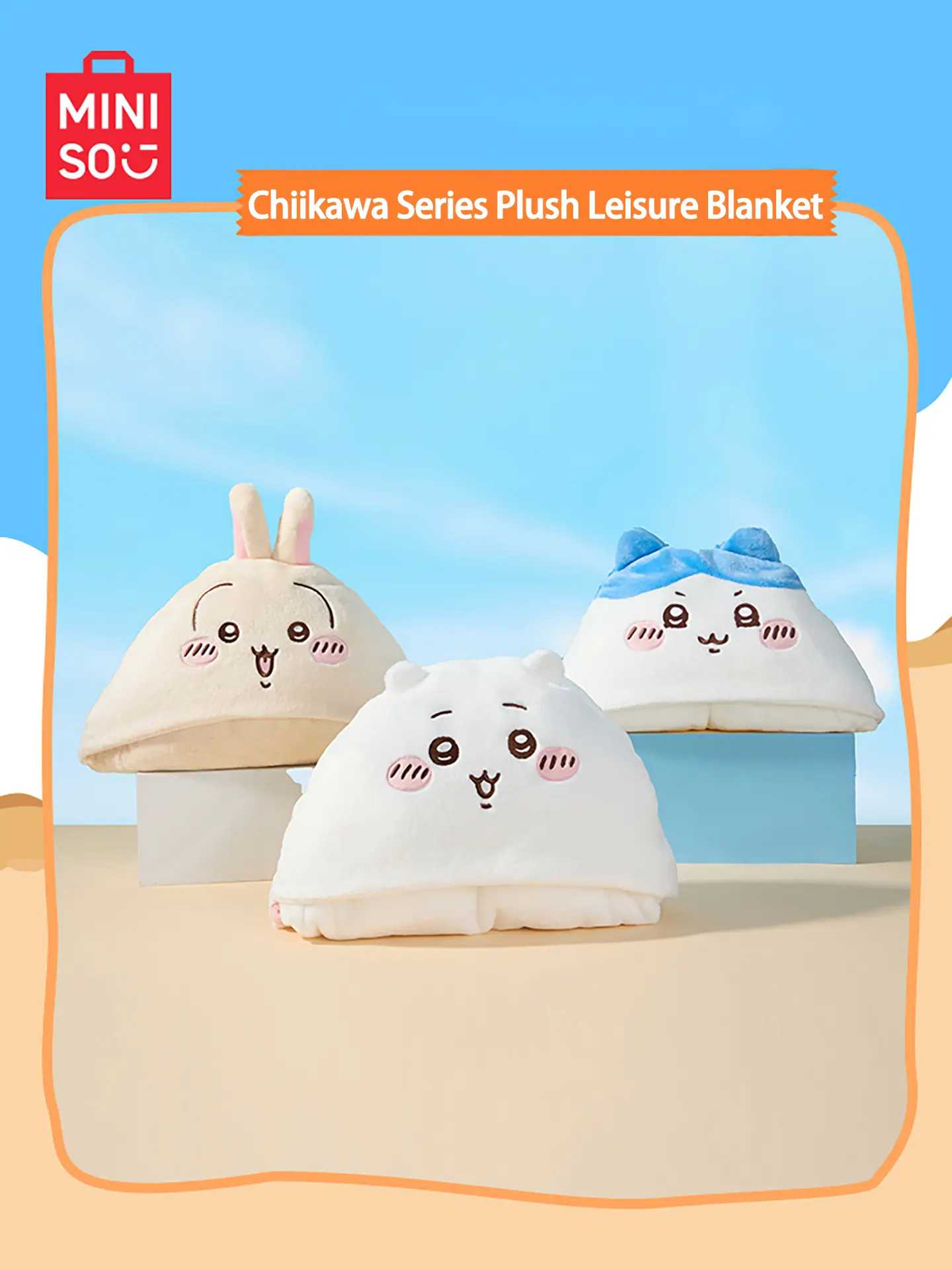 MINISO Chiikawa Kawaii Cartoon Plush Hooded Blanket, Soft Warm Flannel Throw, Cute Design, Lightweight Portable, Ideal for Home & Travel, Perfect Gift for Kids & Moms, Summer-Ready, Kawaii Cartoon Blankets, Plush Hooded Blankets
