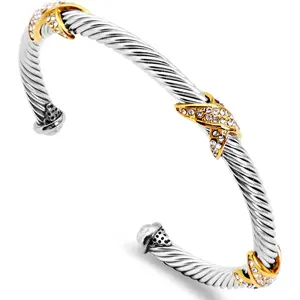 Cuff Bracelets for Women 4.5mm Thin Twisted Cable Wire Bangle - Adjustable Stainless Steel Bangle Bracelet Designer Inspired Jewelry